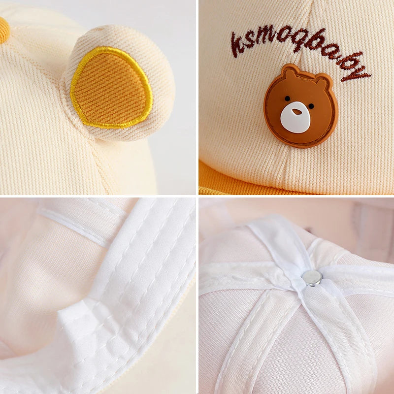 Cartoon Bear Baby Baseball Cap with Ears Cute Animal Sun Hat for Boys Girls Casual Infant Peaked Hat