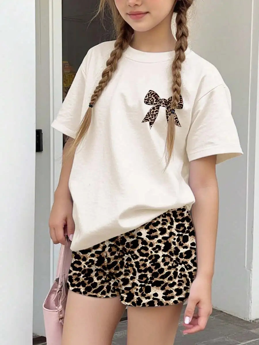 Womens Cherry Bow Print Short Sleeve T-Shirt And Plaid Shorts 2-Piece Set Summer Casual Streetwear Outfit