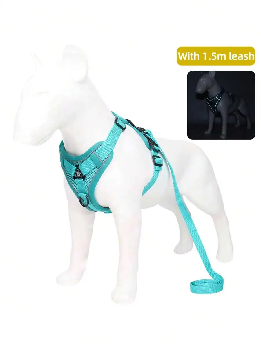 Reflective Pet Harness And Leash Set, Suitable For Dogs & Cats, Escape-Proof Adjustable Small Dog Chest Strap With Soft Mesh