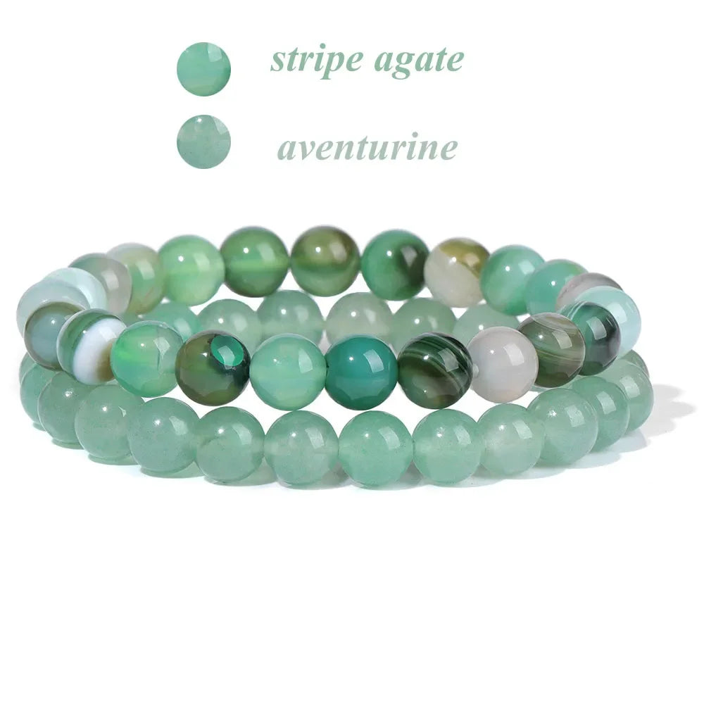 2Pcs Colorful Natural Stone Bead Bracelet Set 8MM Natural Agates Turquois Amethysts Quartzs Gem Stretch Bangle Jewelry Gift