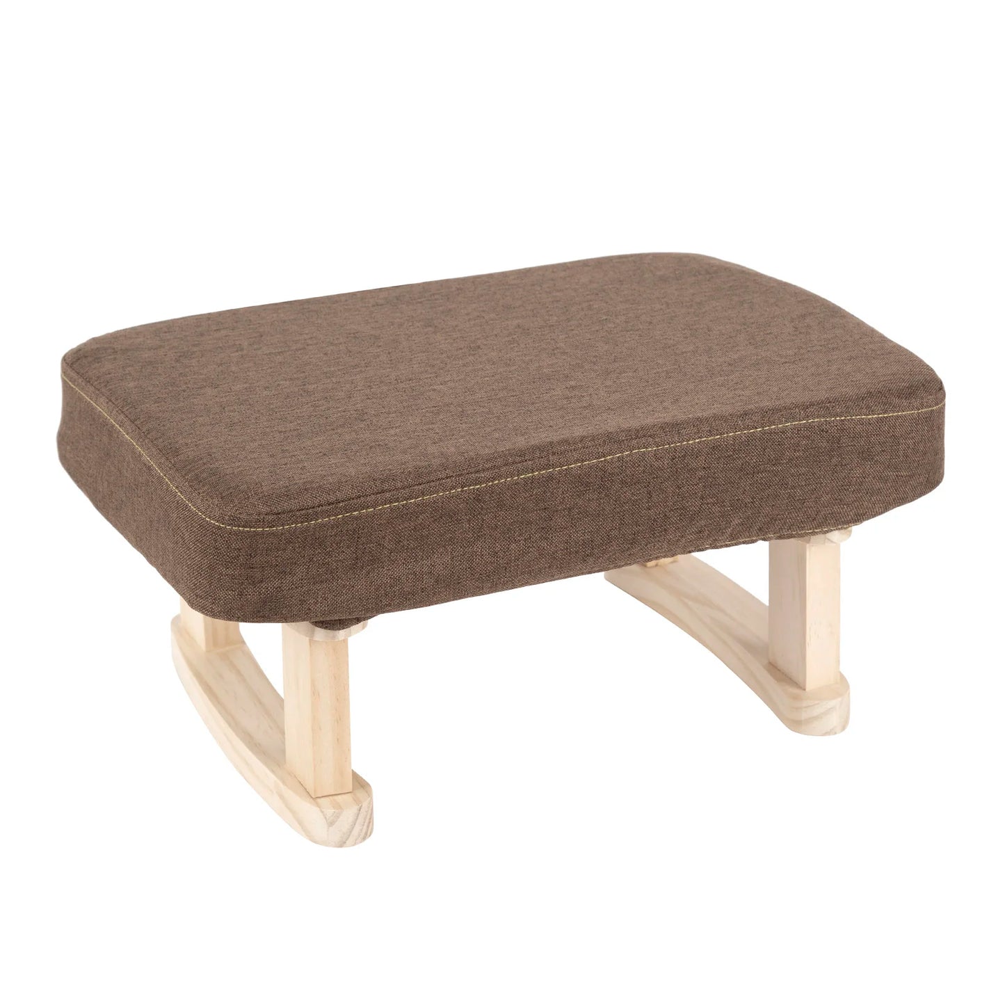 Coffee Color Solid Wood Rocking Footstool Linen Upholstered Padded Ottoman Stool Portable Small Shoe Changing Bench Low Foot Rest Stool for Entryway Living Room Sofa Side Bedroom Home Furniture 1 Piece