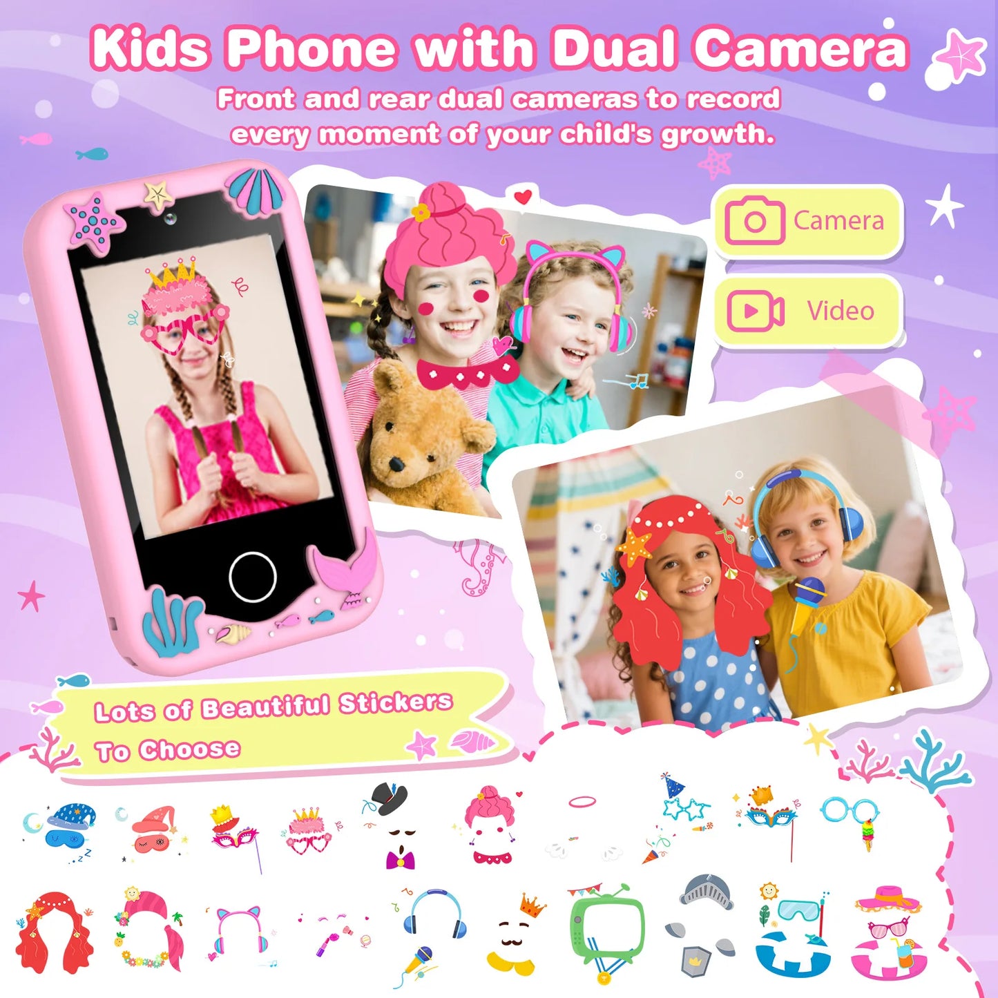 M SANMERSEN Kids Smart Phone for 3-6 Year Olds – 2.8" Touchscreen, Dual Camera, 28 Learning Games, MP3 Music Player, 32GB SD Card – Educational Toddler Phone Toy for Boys & Girls