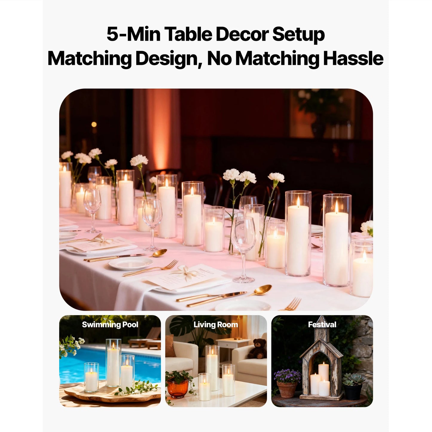 Pillar Candles and Glass Vases Set 24-120pcs Clear Cylinder Hurricane Candle Holders for Wedding Centerpieces Tall Vase