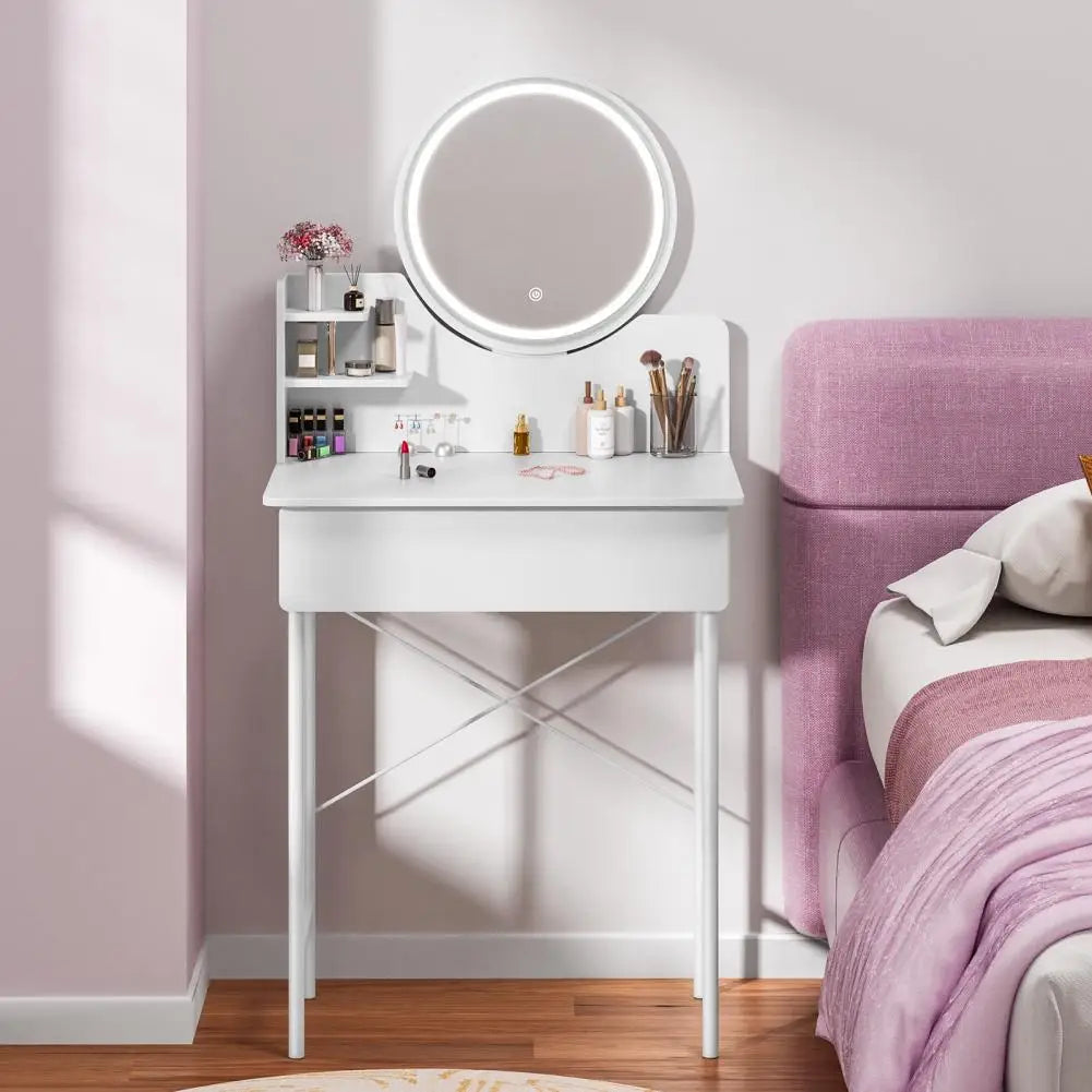 Vanity Table 3 Modes Brightness Adjustable Makeup Vanity Desk with LED Lighted Mirror Bedroom Dressing Table