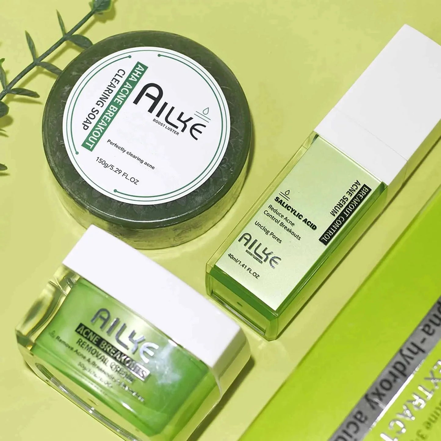 AILKE Organic Anti-Acne Cleansing Face Care Set, Smooth Skin, Remove Stains, Spots, Prevent Breakout, for All Skin Types