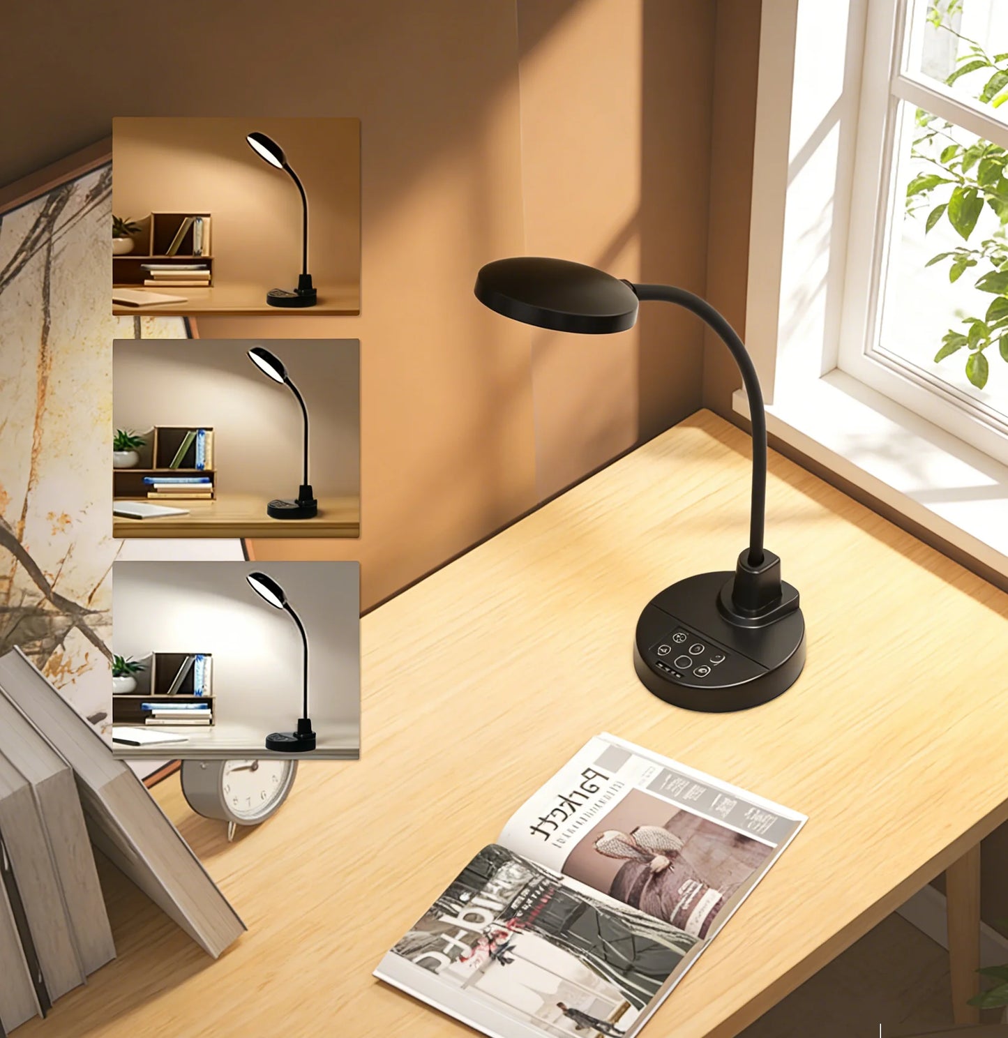 3.5 Inch LED Desk Lamp with USB Charging Port, USB Powered Dimmable 3 Color Temperatures 5 Brightness Levels 4 Timer Settings Flexible Adjustable Gooseneck Sturdy Base Eye-Caring Reading Light for Home Office Bedroom Study Li