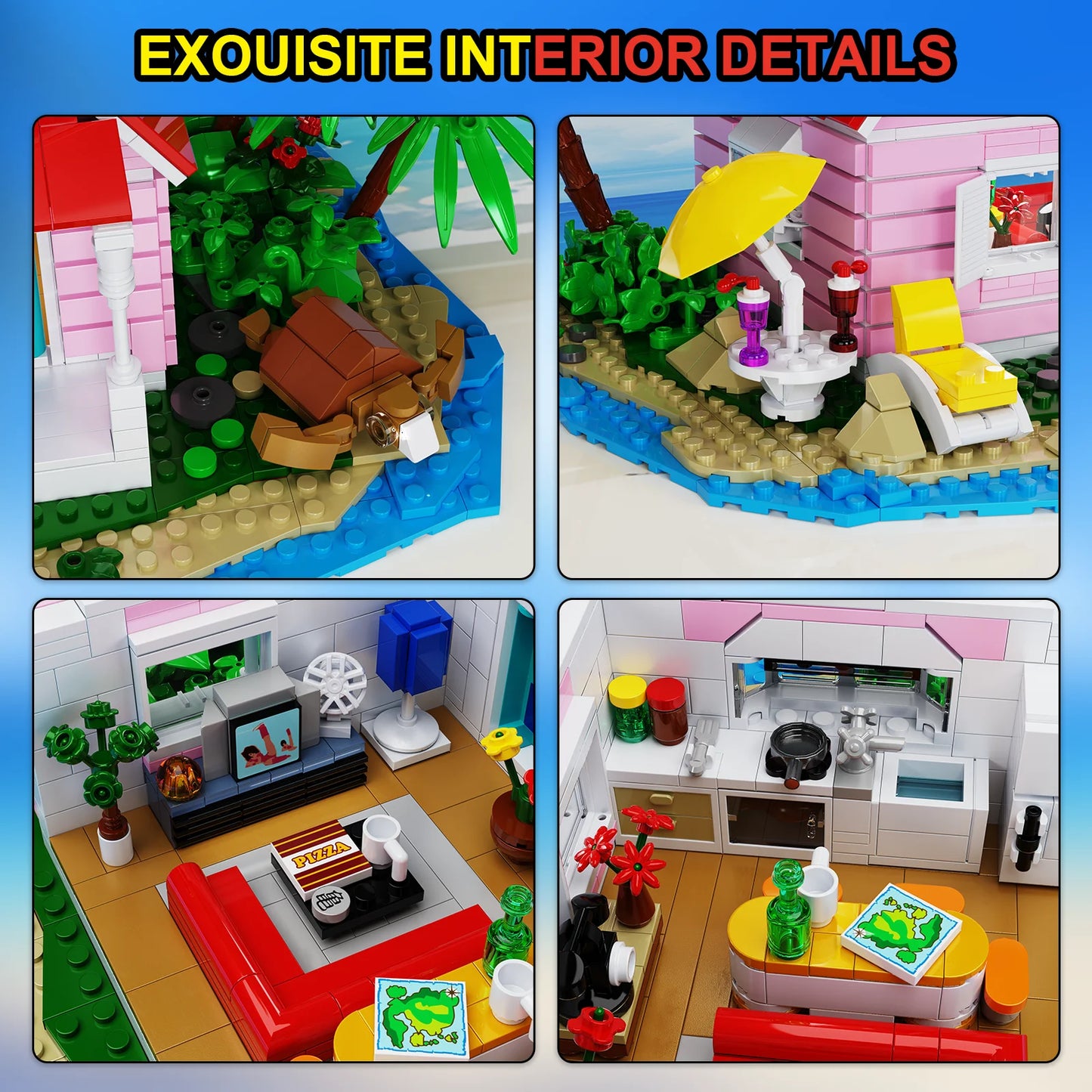 Kame House Building Blocks Kit Anime Seaside House Model Toys Bricks Model Gifts for Fans Kids(1423PCS)