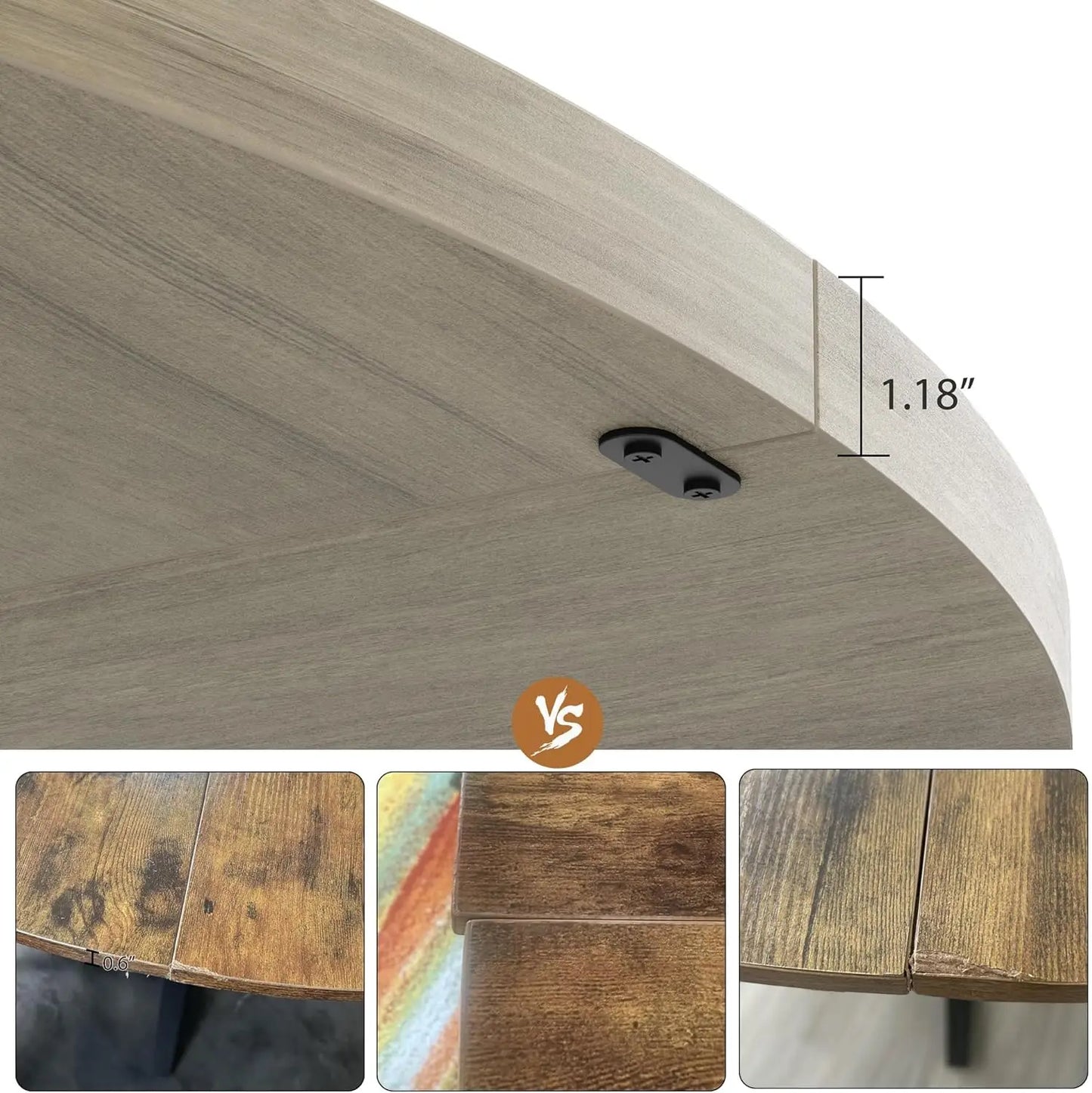 47 Inch Round Dining Table for 4-6 People, 120cm Wood Kitchen Table with Metal Pedestal Base, Space-Saving, Easy Assembly for Dining Room, Kitchen, Grey