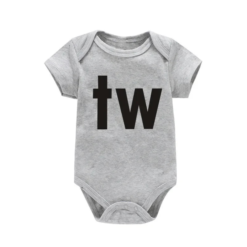 Letter Print Newborn Infant Baby Boys Girls Black Bodysuit Twins Romper Jumpsuit Outfits Hipster Baby Clothes 0-24M