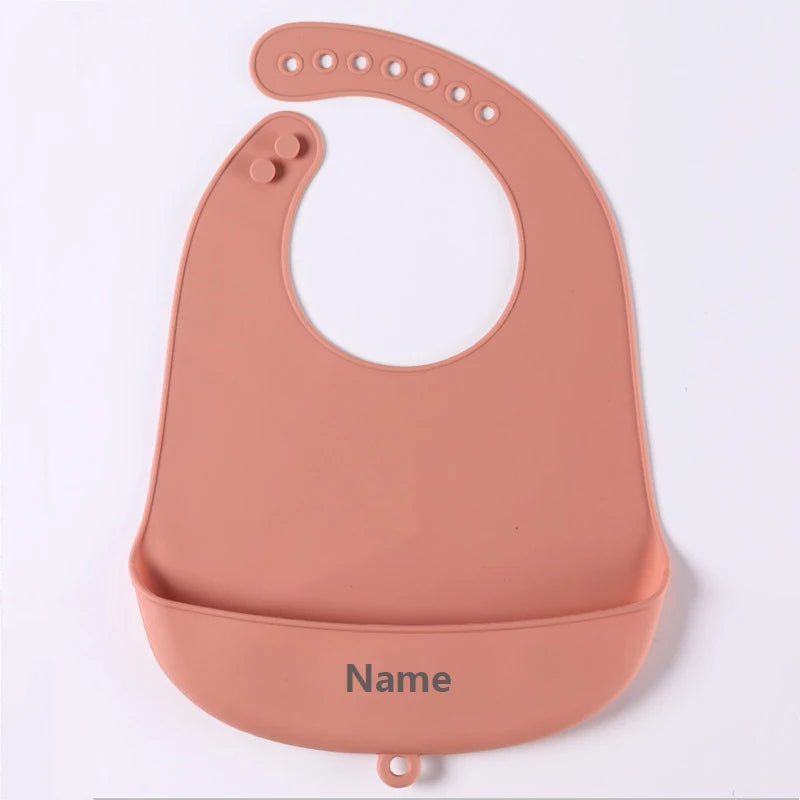 Personalized Name Printing Silicone Bib for Kids Easy-Clean Drool Catcher Boy Girl Holiday Gift Suitable for Infants