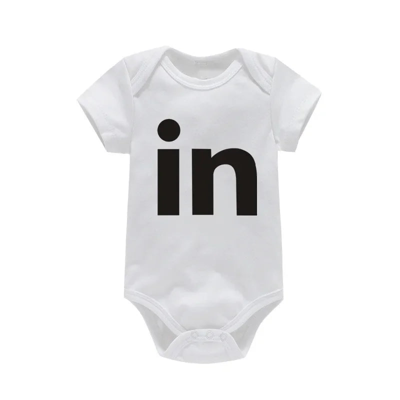 Letter Print Newborn Infant Baby Boys Girls Black Bodysuit Twins Romper Jumpsuit Outfits Hipster Baby Clothes 0-24M