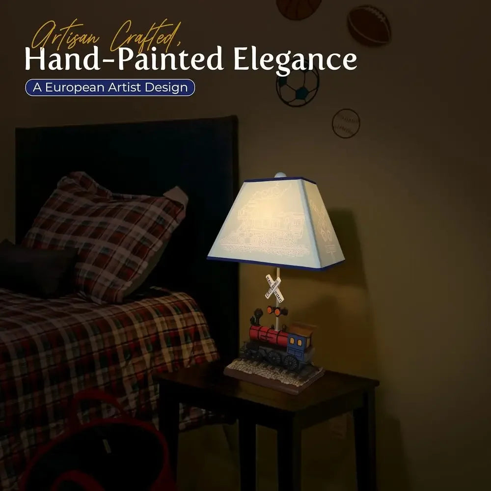 Handcrafted Train-Themed Table Lamp with Matching Night Light - Hand-Painted Accents