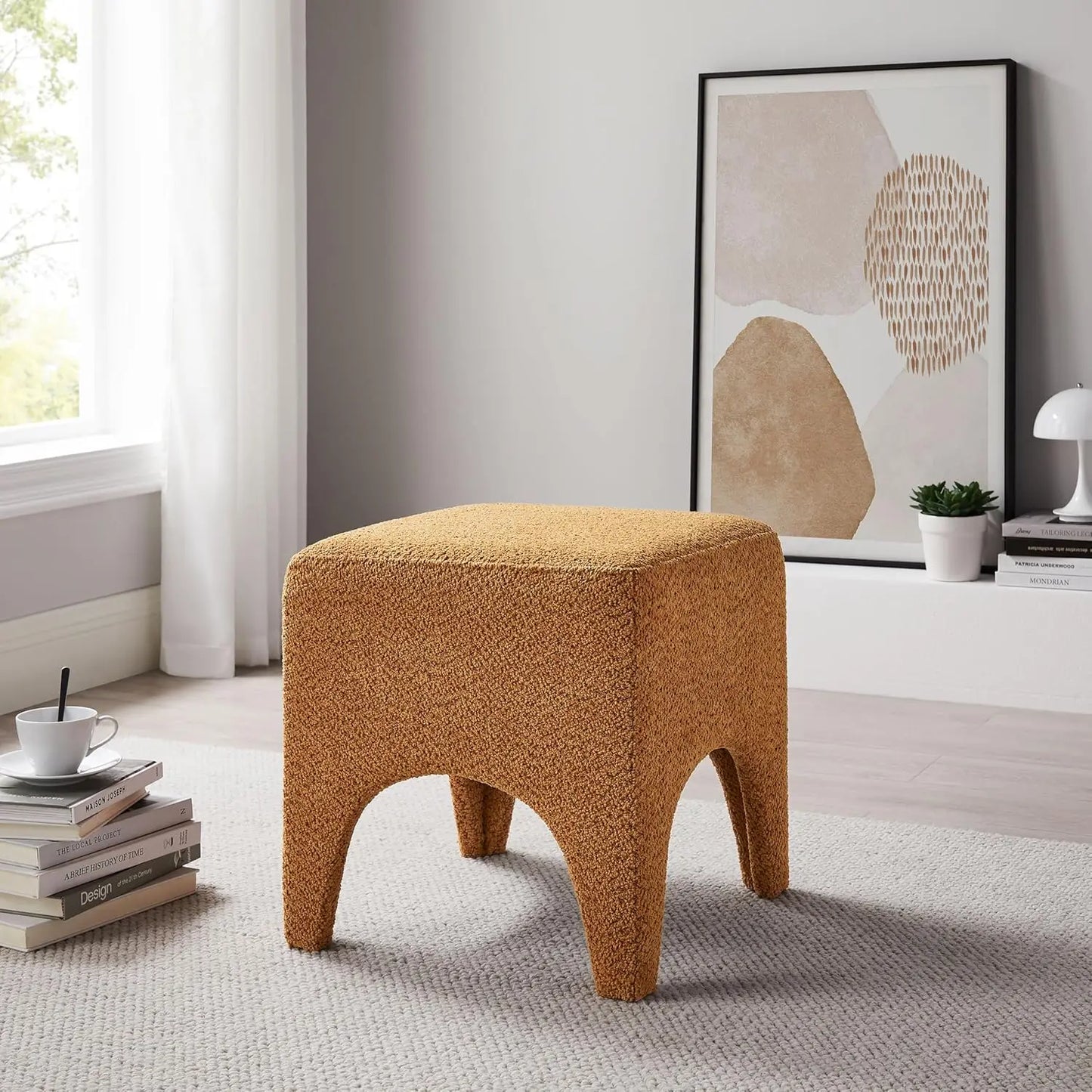 Boucle Square Ottoman Stool Upholstered Foot Rest for Living Room Bedroom Entryway Custom