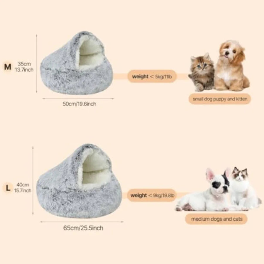 Small Dog Bed Hooded, Cat Cave Bed for Indoor Cats with Covered Hood for Small Dogs Cats Puppy, Plush Faux Fur Enclosed Nest -2