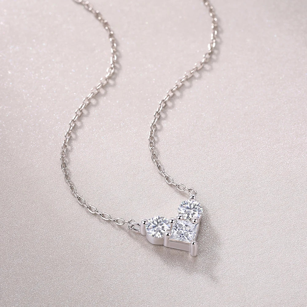 Sweetrain 4mm Princess Cut Moissanite Necklace 925 Sterling Sliver Chain Plated 18k White Gold Heart Necklace for Women Jewelry