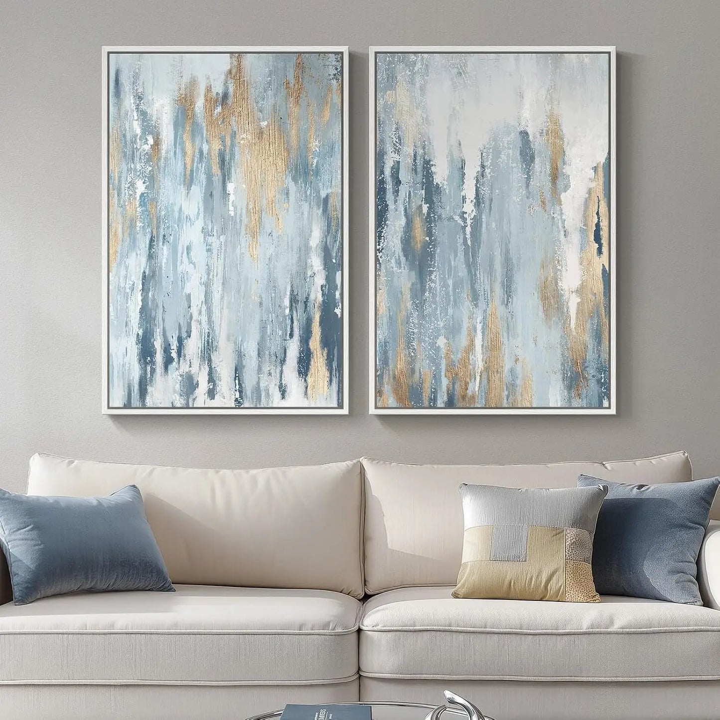 Framed Neutral Abstract Wall Art Set of 2, Black Beige Modern Canvas Prints Paintings Artwork for Walls, Minimalist Block Lines Pictures for Living Room, Dining Room, Bedroom Wall Decor 16x24 In