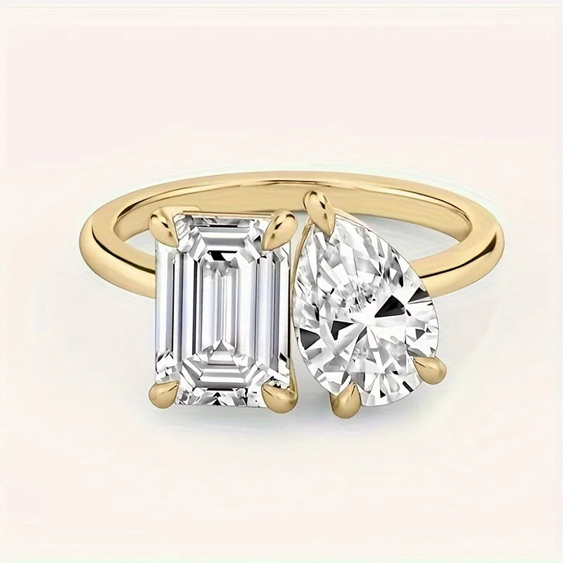 3CT 925 Sterling Silver Cushion Pear Cut Moissanite Engagement Ring, Moissanite Ladies Promise Wedding Band