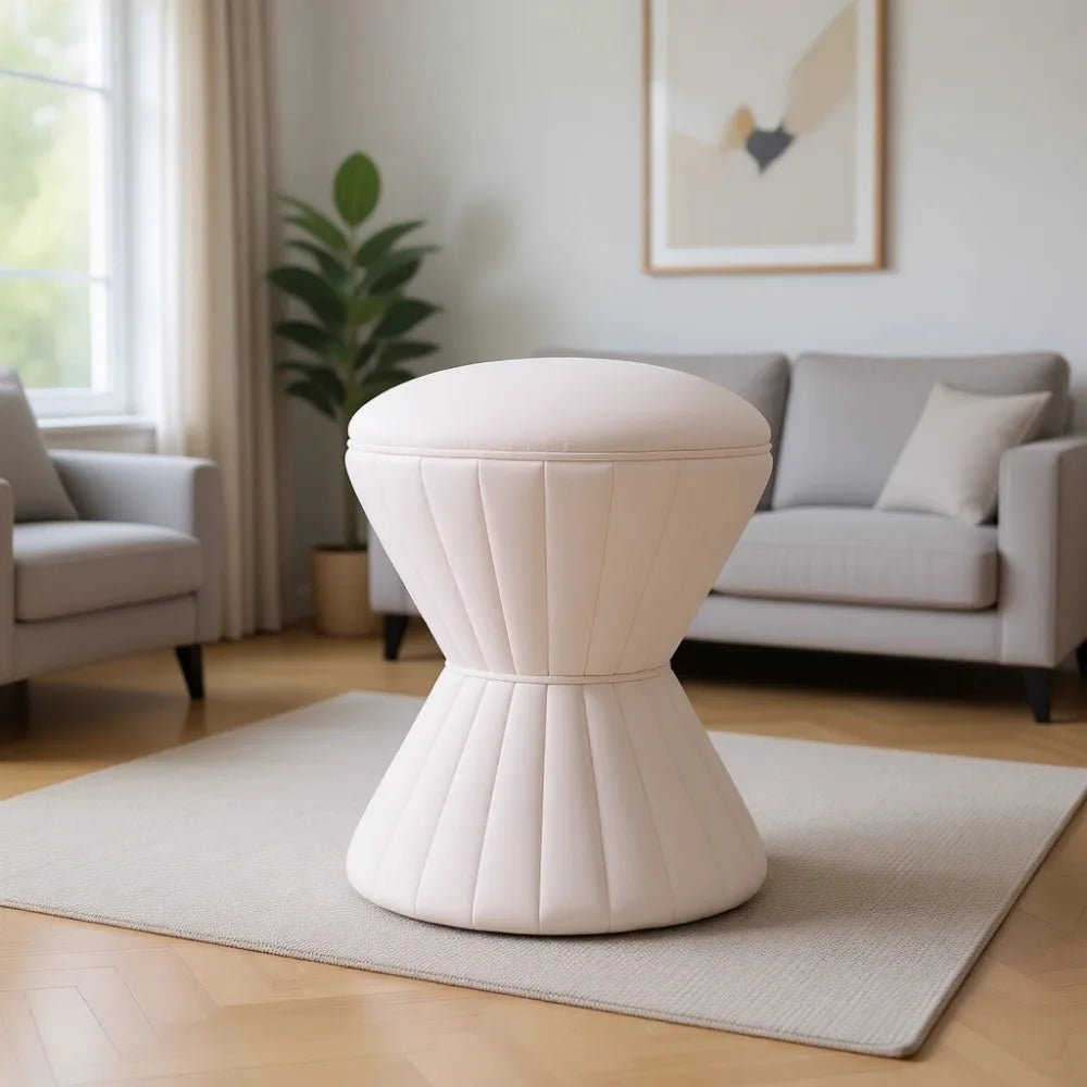 Versatile Velvet Ottoman, Upholstered Vanity Stool, Durable Round Footstool for Various Rooms, Beige