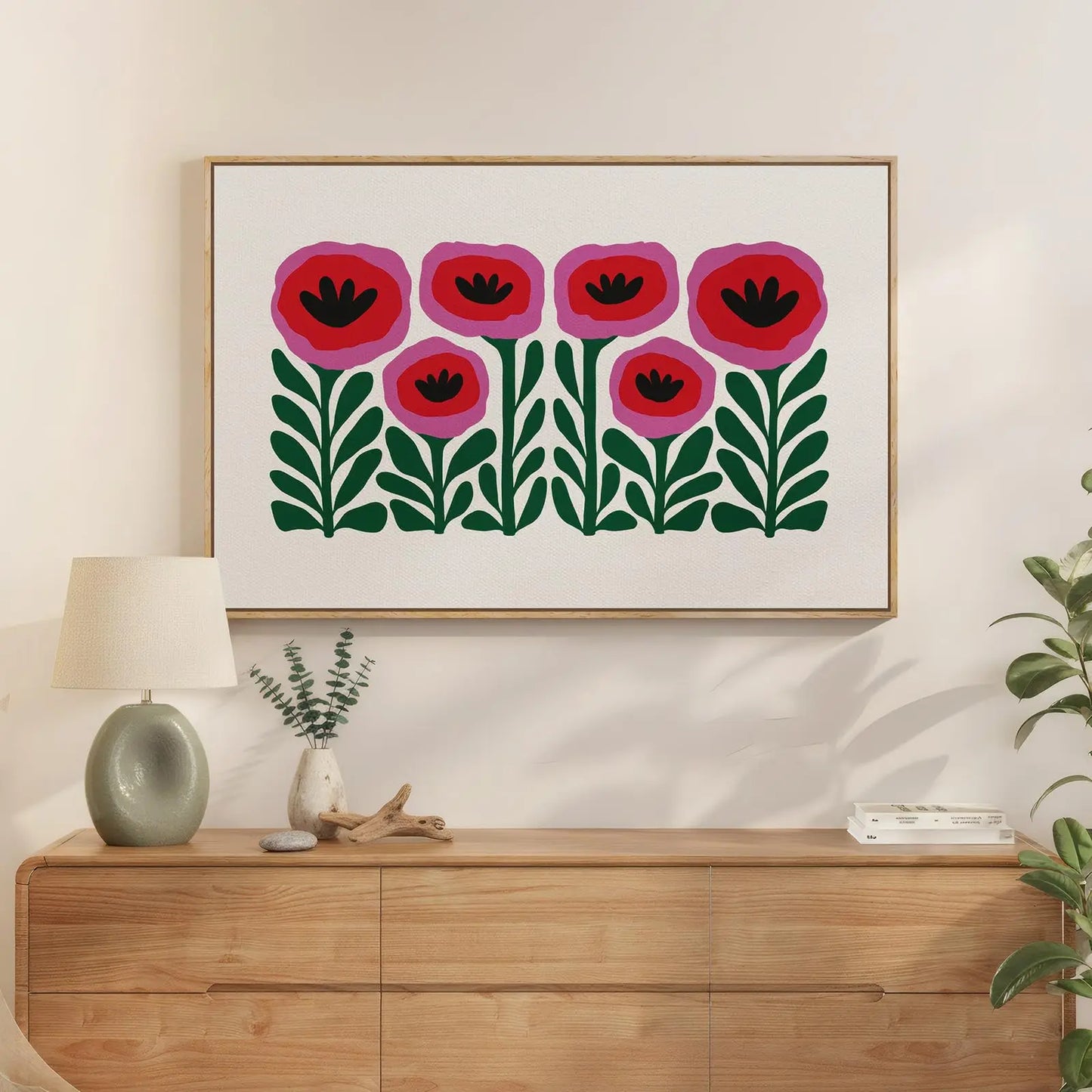 Framed Neutral and Green Wall Art for Bedroom Decor, Large Cozy Cat Canvas Painting Artwork for Room Walls, Green Picture Print for Dining Room Nursery Guest Room Hallway Wall Art Decor, 24x36 Inch