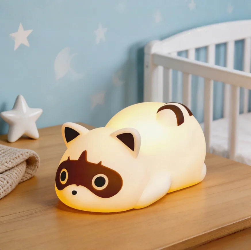 Portable Rechargeable Night Light 1200mAh, Silicone Raccoon Touch Control Lamp with 3 Dimmable Modes,Bedside Lamp Cute Gift