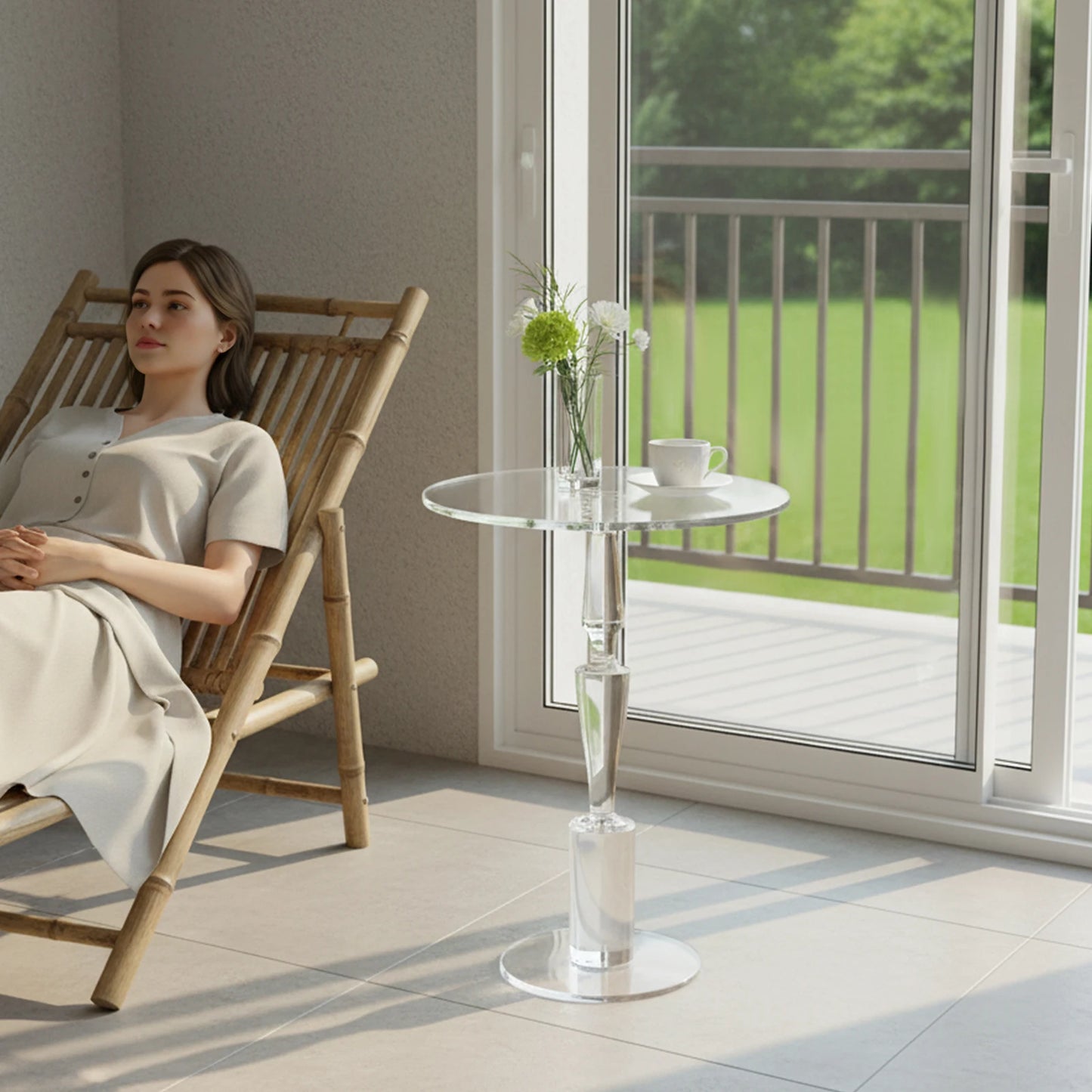 Clear Acrylic Round Side Table, End Table, 55cm/21.65in High Nightstand Pedestal Table for Living Room, Bedroom, Balcony, Used As a Coffee Table, a Nightstand, a Corner Table, Capacity: 20kg/44.09 lbs