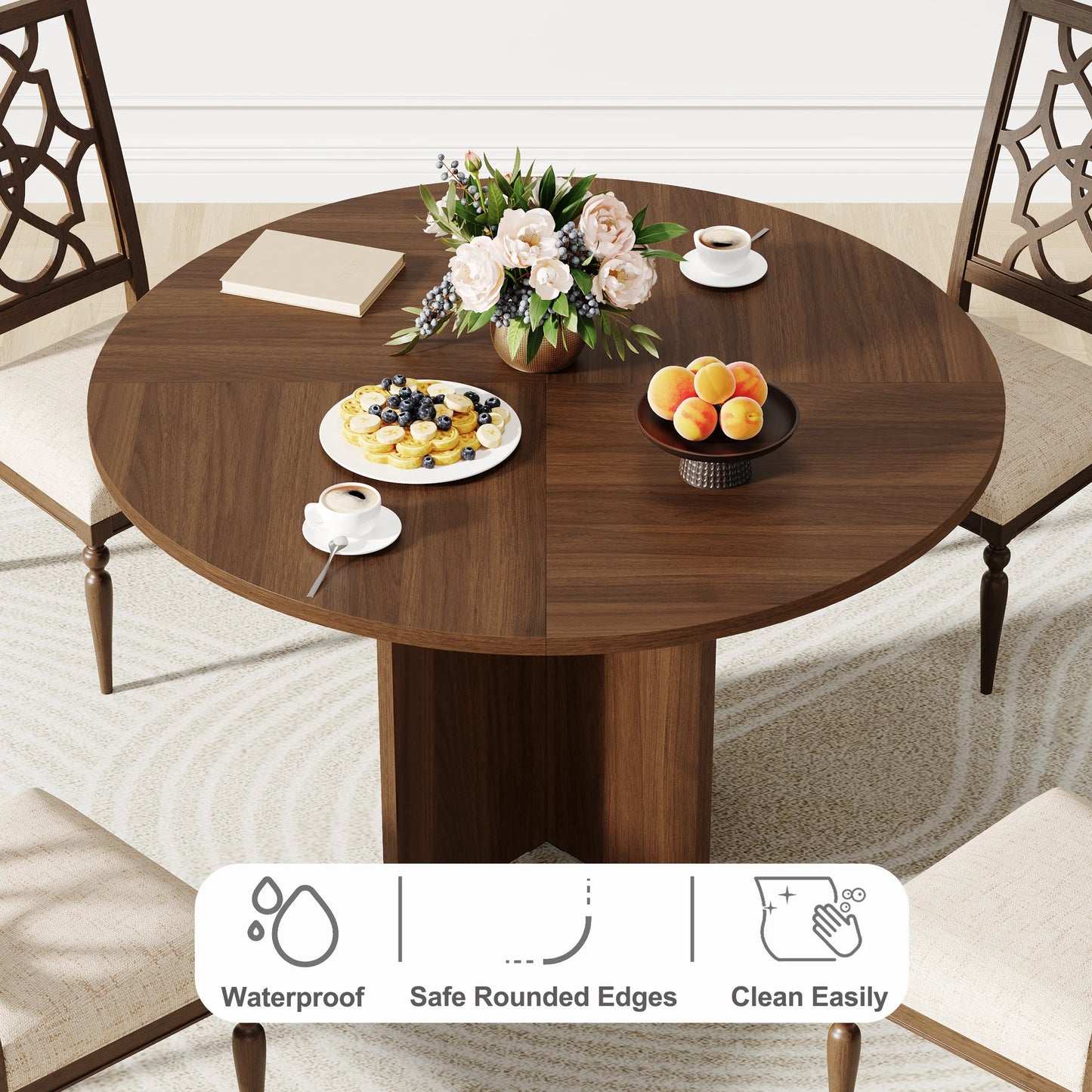 120CM Wooden Dining Table Nordic Study Lounge Garden Designer Dining Table Writing Service Mesas De Jantar Kitchen Furniture for 4-6 People Brown