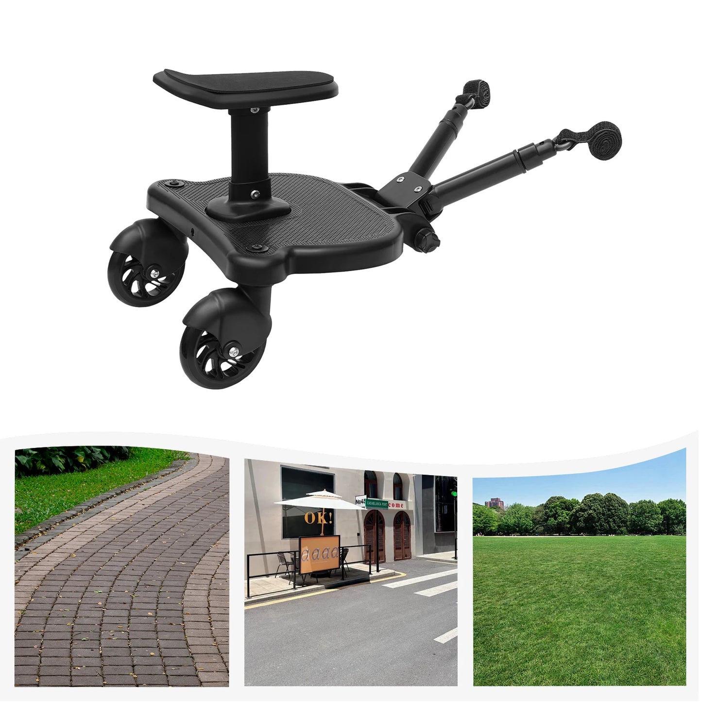 Upgraded 2-in-1 Stroller Buggy Board, Universal Fit with Detachable Seat, Holds Kids Up to 55 lbs