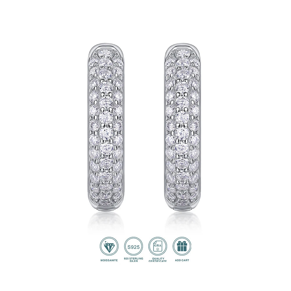 1pair Moissanite Earrings Full Pave Round Hoop 925 Sterling Silver 18K Gold Plated Comes with GRA Certificate Jewelry