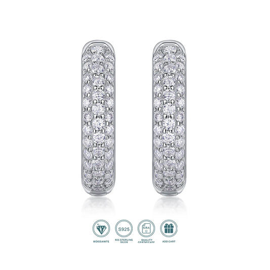 1pair Moissanite Earrings Full Pave Round Hoop 925 Sterling Silver 18K Gold Plated Comes with GRA Certificate Jewelry