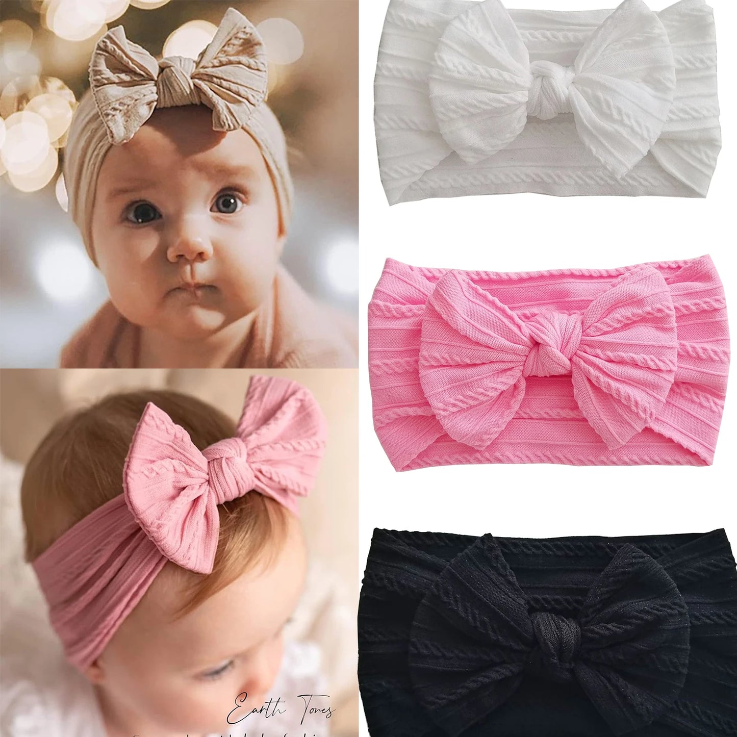 1/3Pcs Solid Color Baby Headband Bow Children Hair Band Elastic Nylon Newborn Soft Turban Headwrap Kid Hair Accessories