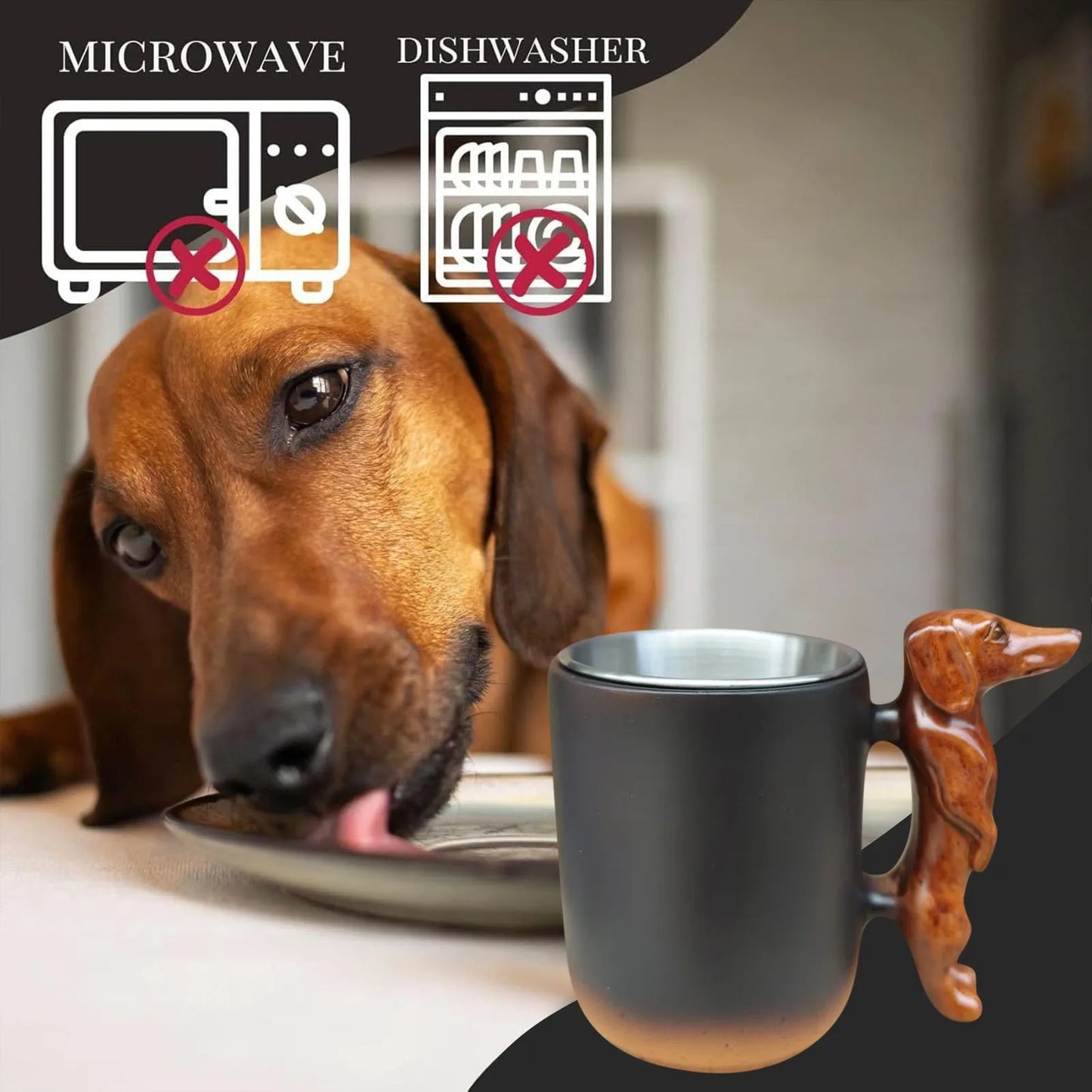 3D Dachshund Dog Handle Coffee Mug Artistic Resin Pet Memorial Cup with Sculpted Handle Dachshunds Mug Ceramic Coffee Cup