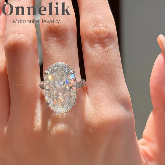 S925 Sterling Silver 20CT Large Carat Moissanite Egg Shape Ring Minimalist Band Luxury Jewelry for Women Elegant Gifts