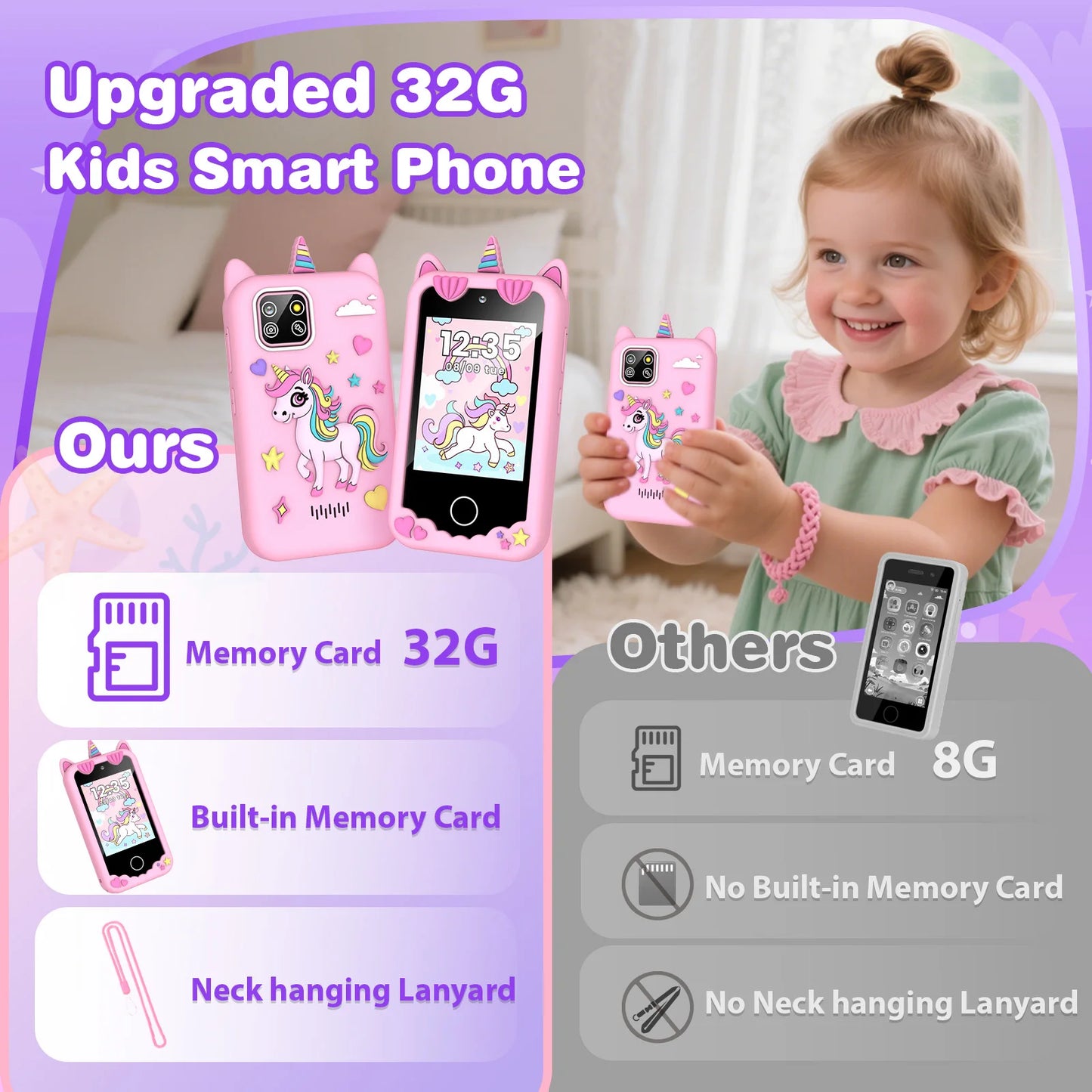 M SANMERSEN Kids Smart Phone for 3-6 Year Olds – 2.8" Touchscreen, Dual Camera, 28 Learning Games, MP3 Music Player, 32GB SD Card – Educational Toddler Phone Toy for Boys & Girls