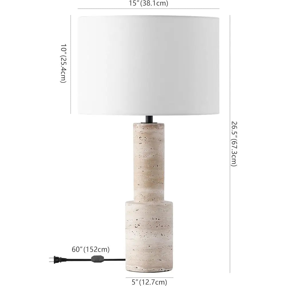 27-inch Dimmable Travertine/White Table Lamp with LED Bulb for Bedroom, Living Room, Home Office, Desk, Nightstand