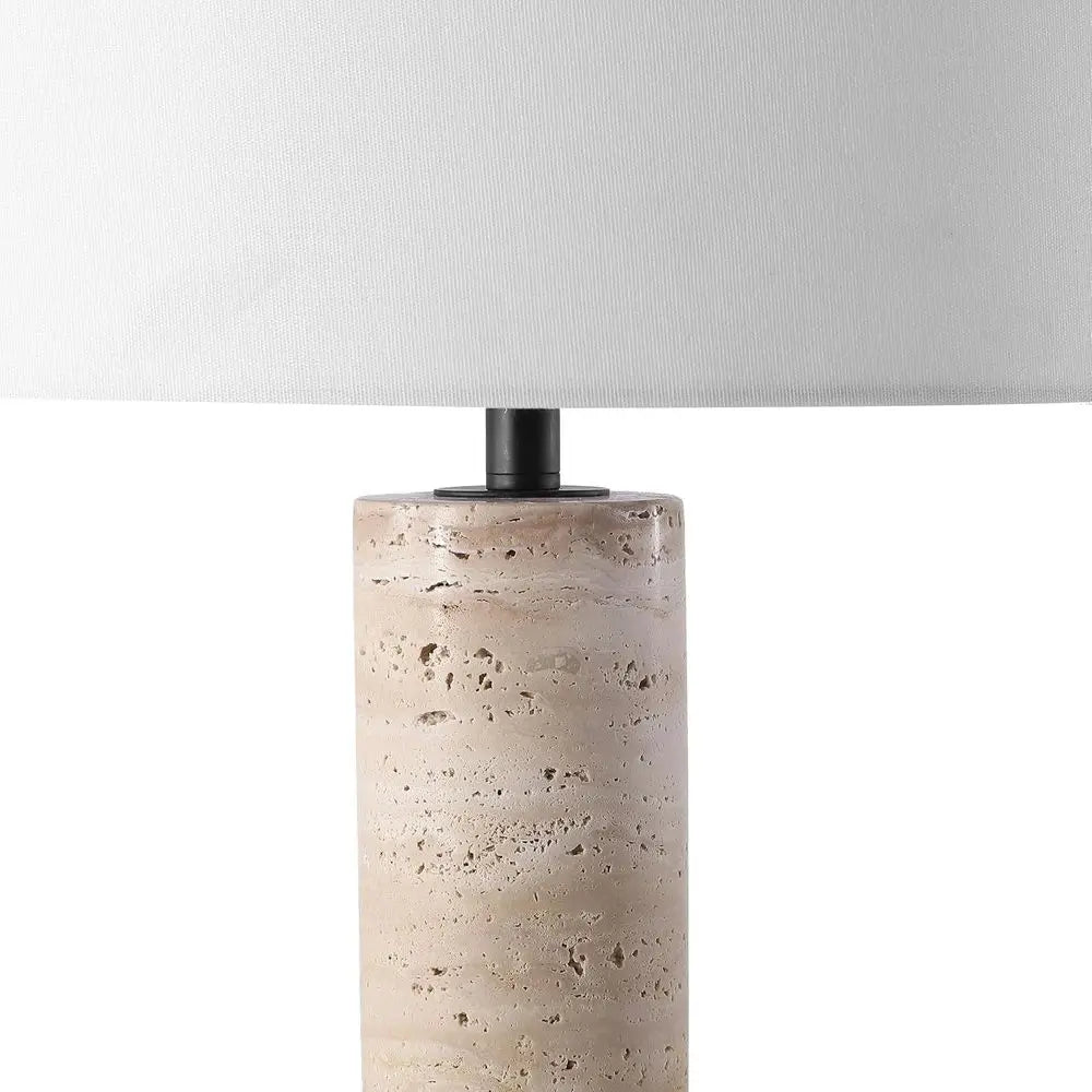 27-inch Dimmable Travertine/White Table Lamp with LED Bulb for Bedroom, Living Room, Home Office, Desk, Nightstand