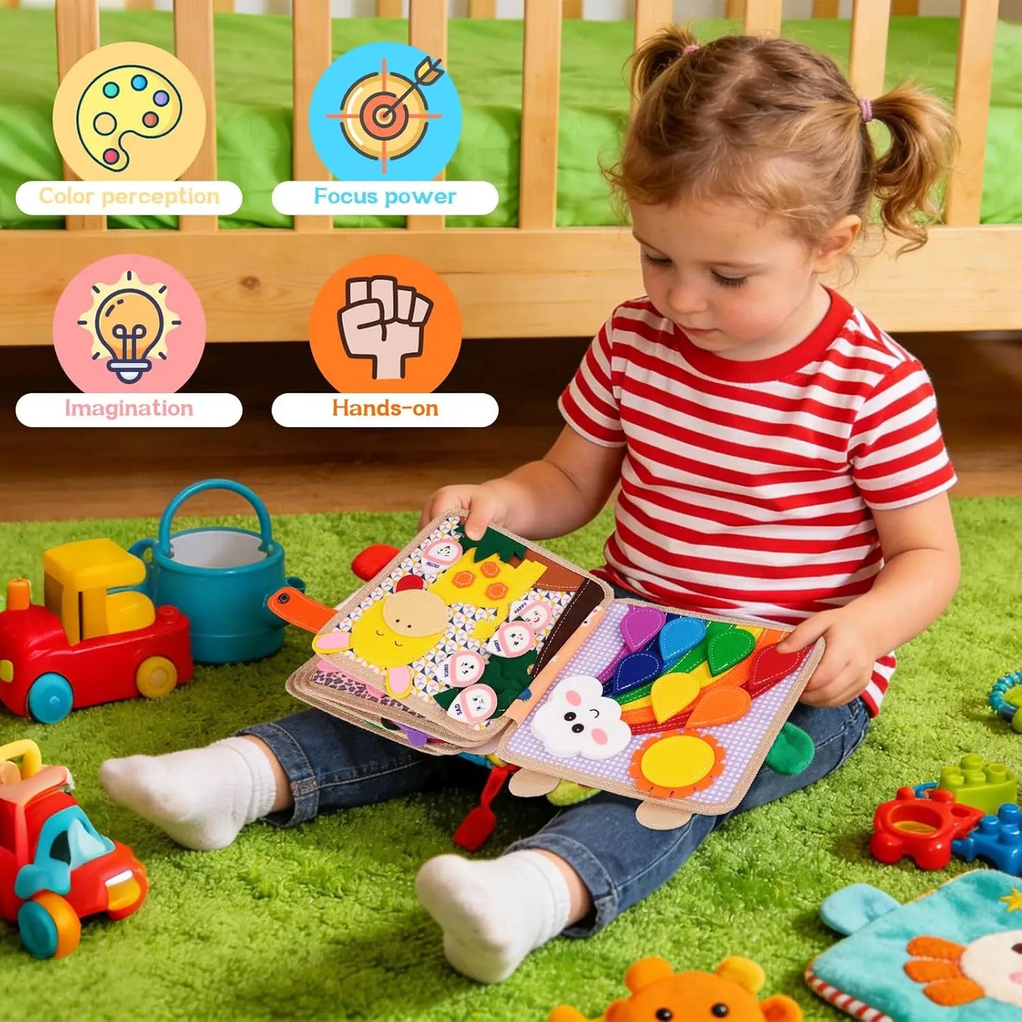 Children's baby early education intelligence learning baby toys felt learning board, busy board, busy book, cloth book, including life skills, alphabet, numbers, shapes colors, animals, weather, toddler travel toys, birthday