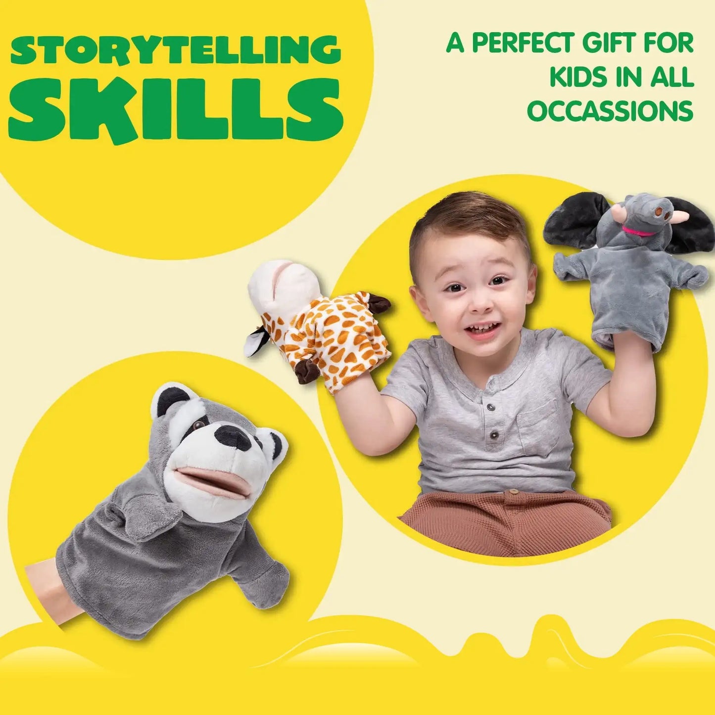 6Pcs Kids Hand Puppet with Mouth Toddler Animal Plush Toy for Show Theater Kids Birthday Gifts Easter Basket Stuffers