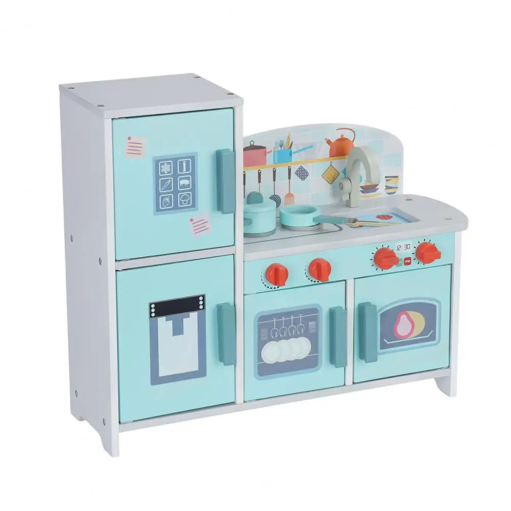 Wooden Kitchen Play Set with Rich Accessories, Sturdy Construction Children Simulated Fridge Toy,Pretend Play Kitchen Set