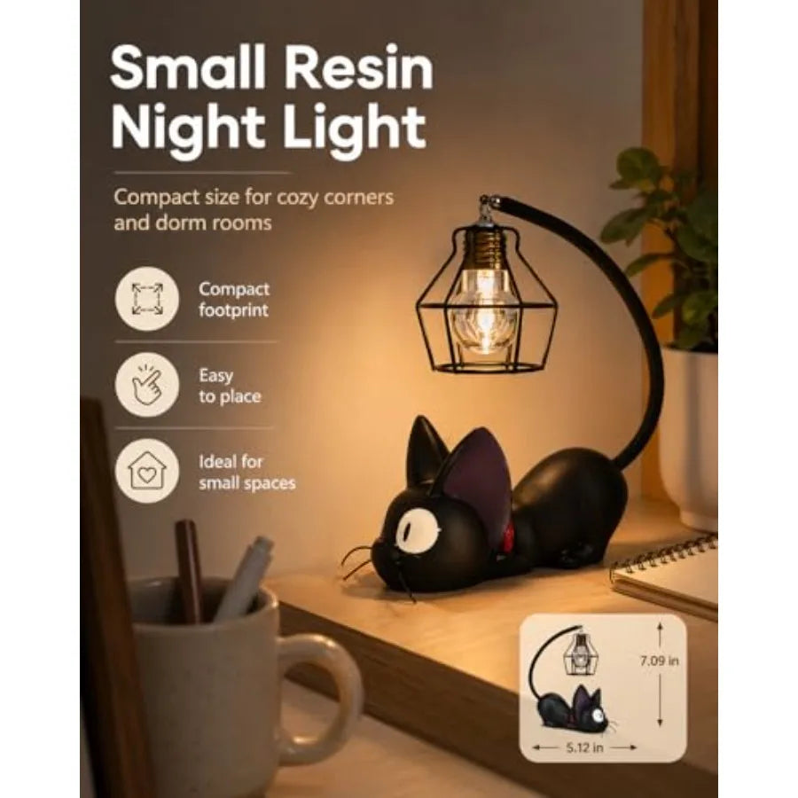 Kiki Jiji Cat Lamp, Resin Kiki's Delivery Service Night Light, Warm Glow Bedside Desk Gift