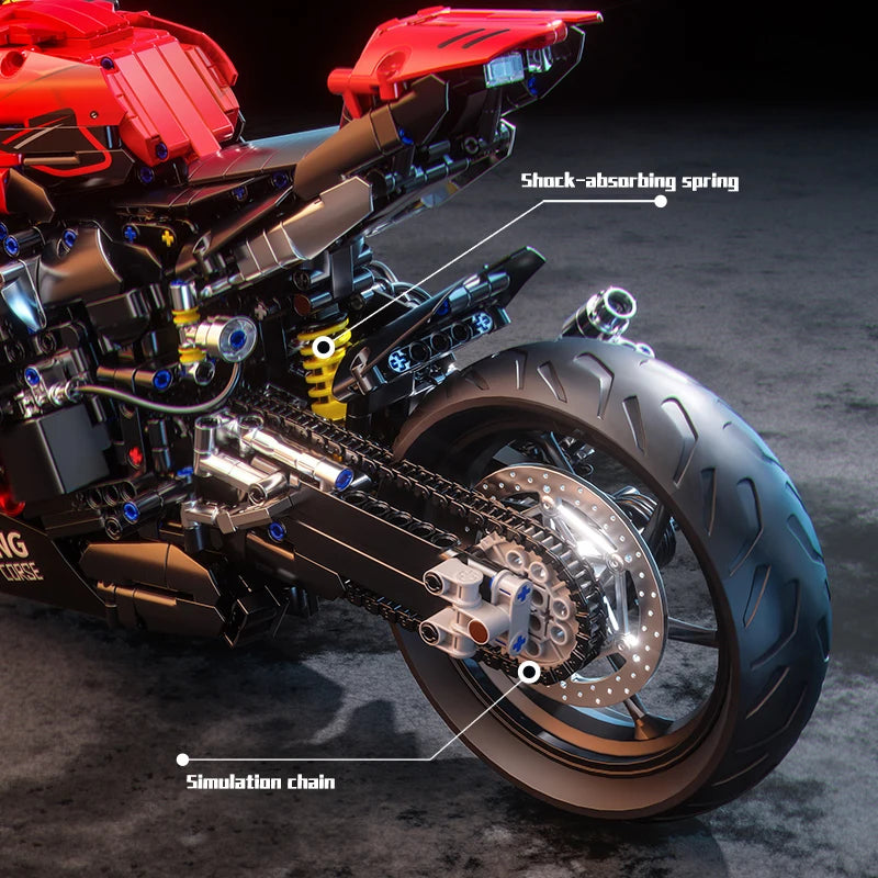 1:5 Red Sport Motorcycle Building Blocks Set 2024pcs Technic Racing Super Motorbike Model Kids DIY Toys Gifts For Boys
