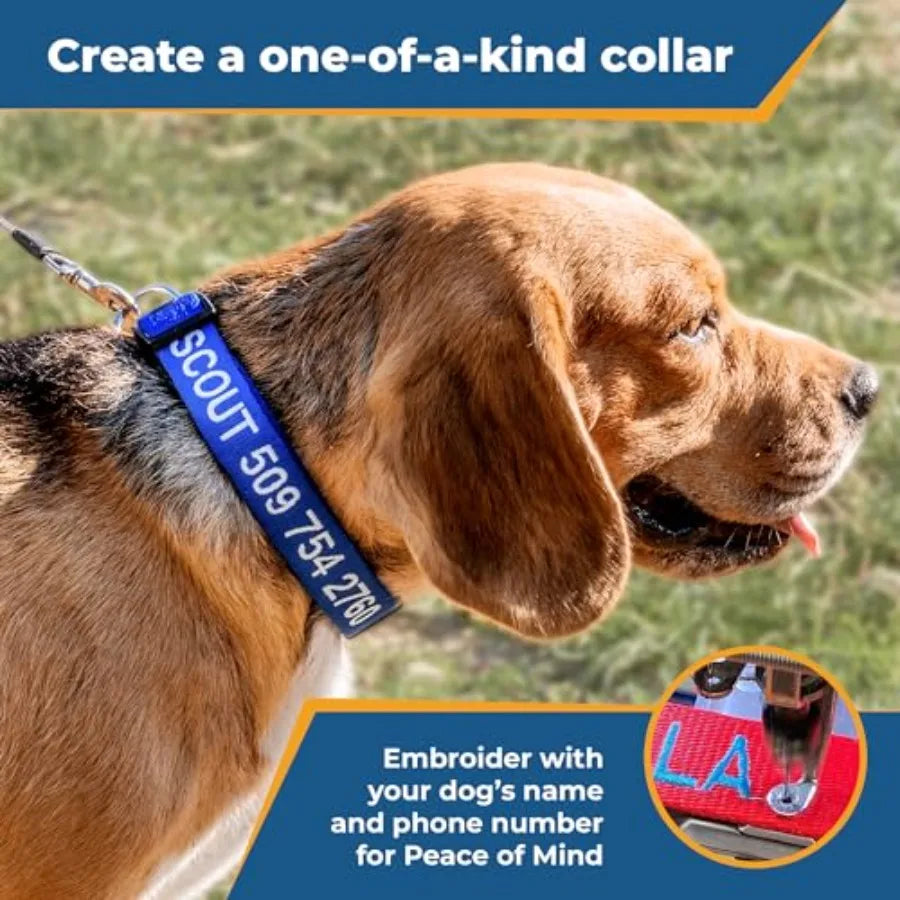 Personalized Dog Collar Custom Embroidered with Pet Name and Phone Number in Blue Black Pink Red and Orange for Boy and Girl Do