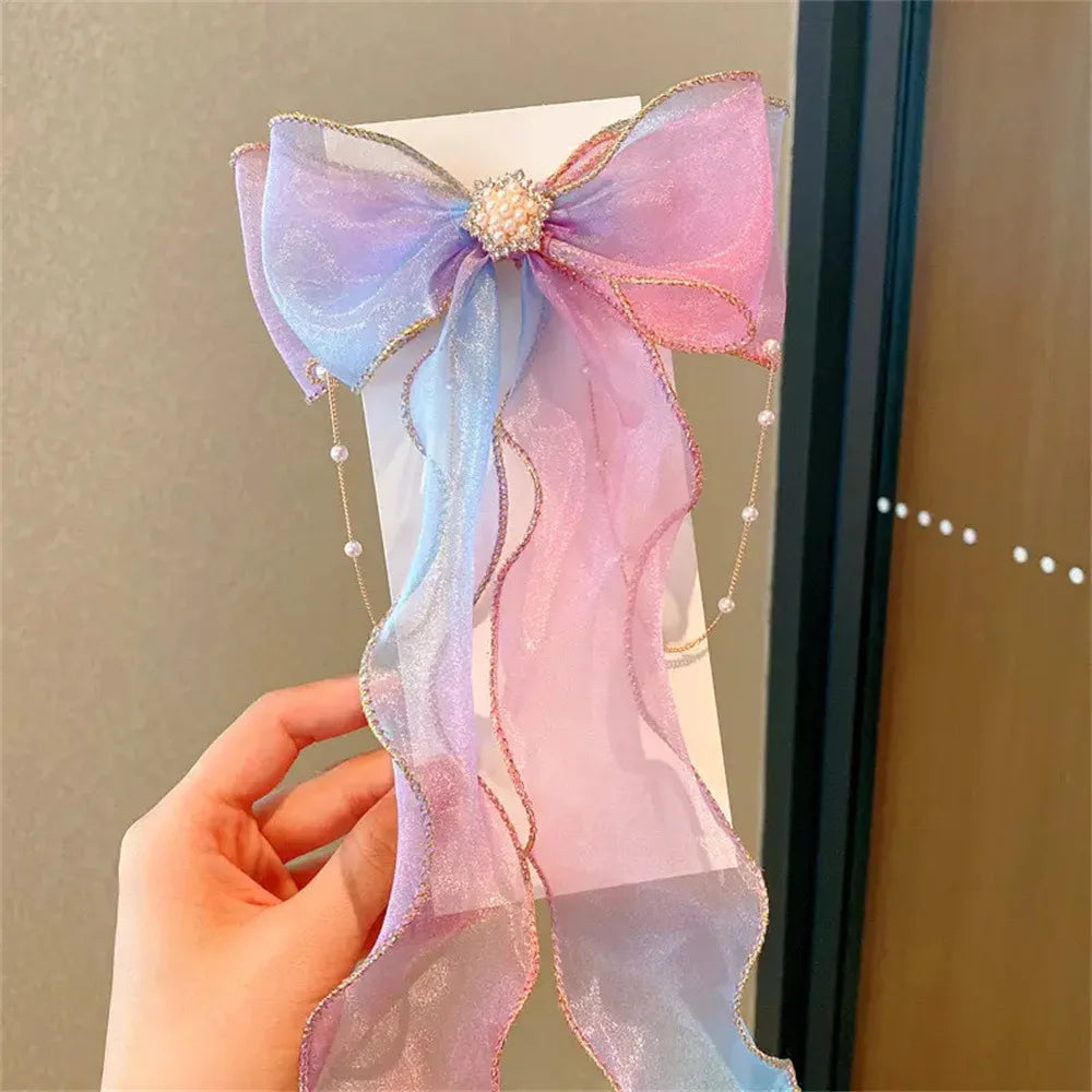 High quality Ladies Hair Clip with Pearl Bow Tassel Ribbon Sweet Kawaii Barrettes Headwear Fashion Hair Accessories for Girls Children Cute Stylish Hairband Perfect for Daily Wear Party and School butterfly hair accessories