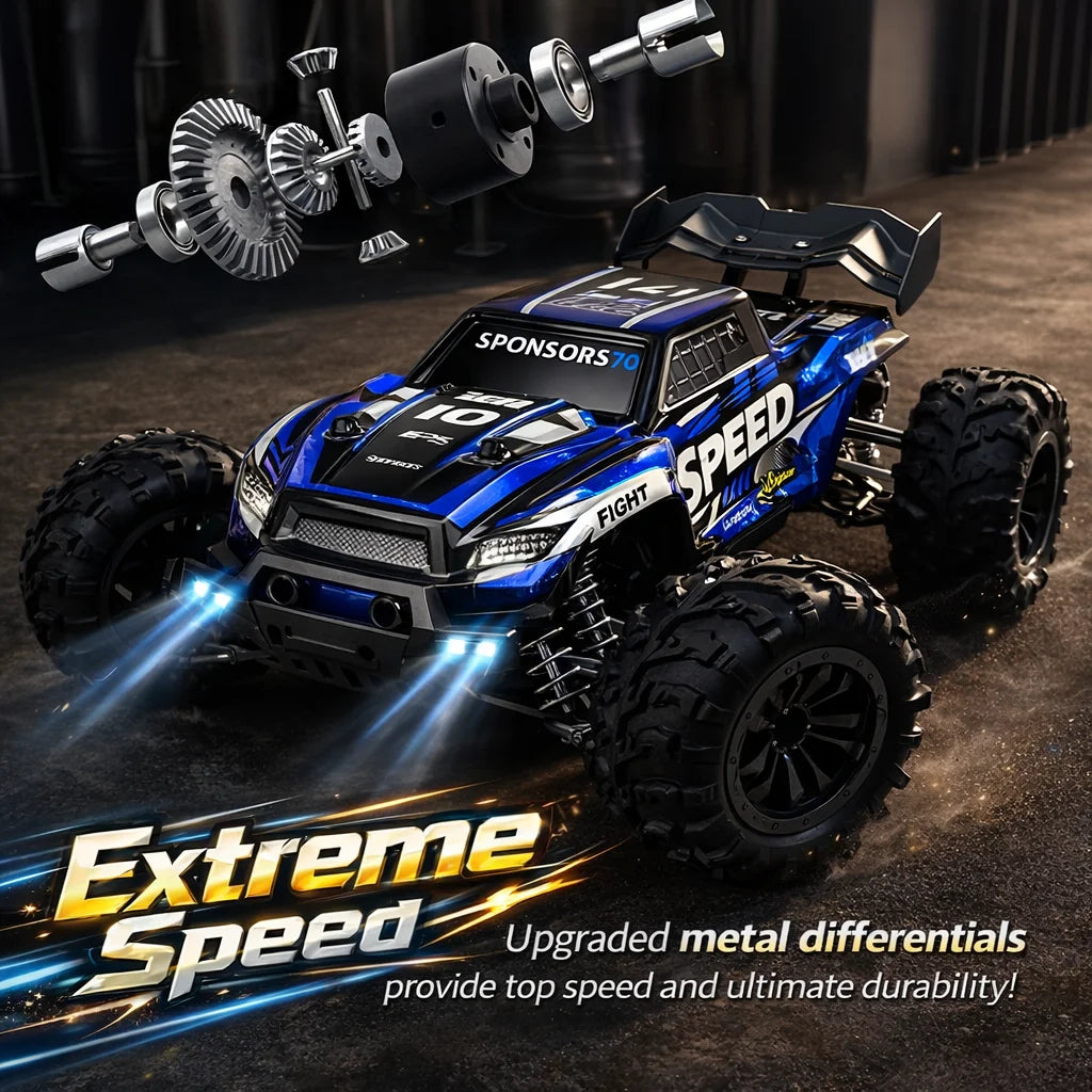High-Speed RC Off-Road Vehicle with LED Lights Ready-to-Run Remote Control Car Fast Stylish Gift for Kids Halloween Christmas