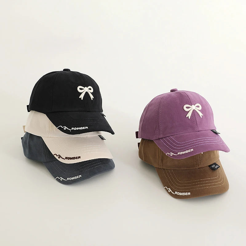 1-4Year Children Bow Duck Tongue Hat Solid Color Kids Baseball Hat Fashion Baby Outing Sunshade Visor Boy Girl Cotton Peaked Cap