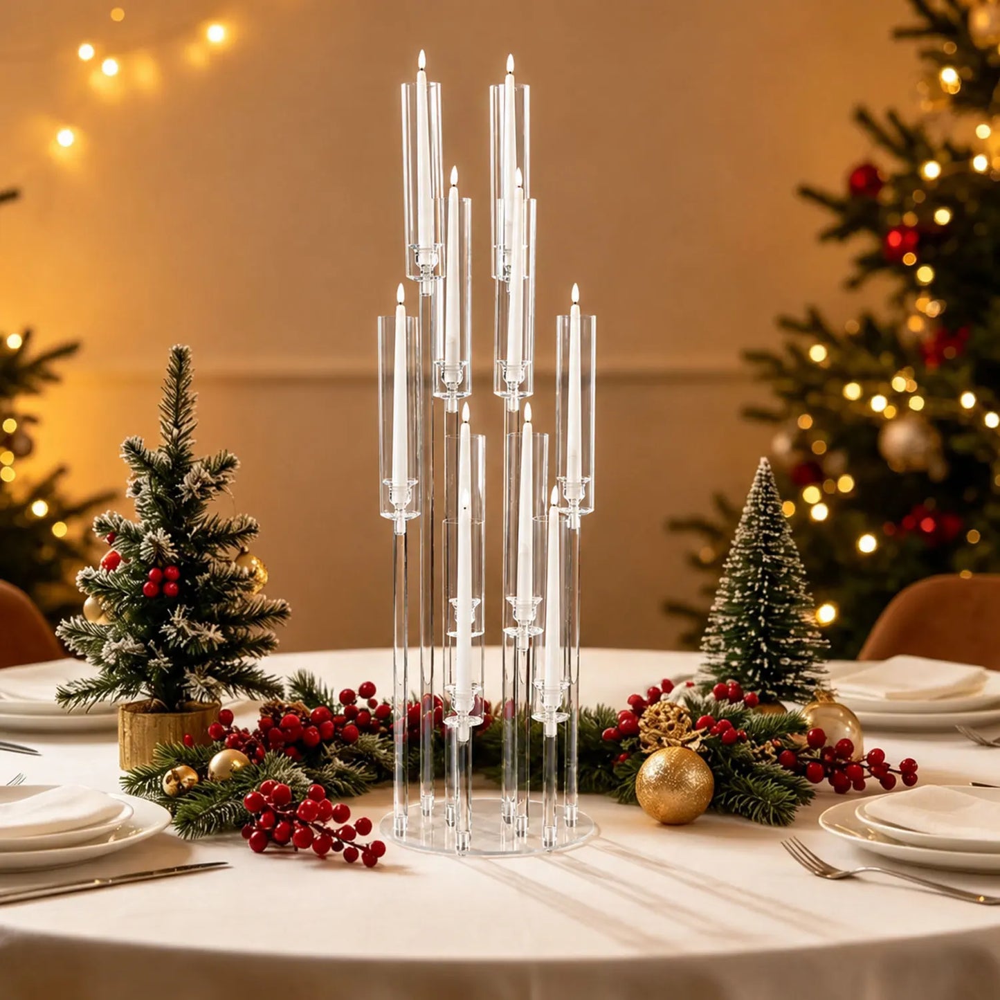 10 Arm Acrylic Candelabra Centerpieces 37.7 Inch Tall Floor Candlestick Holder with Lampshades for Wedding Table Decorations Party Event