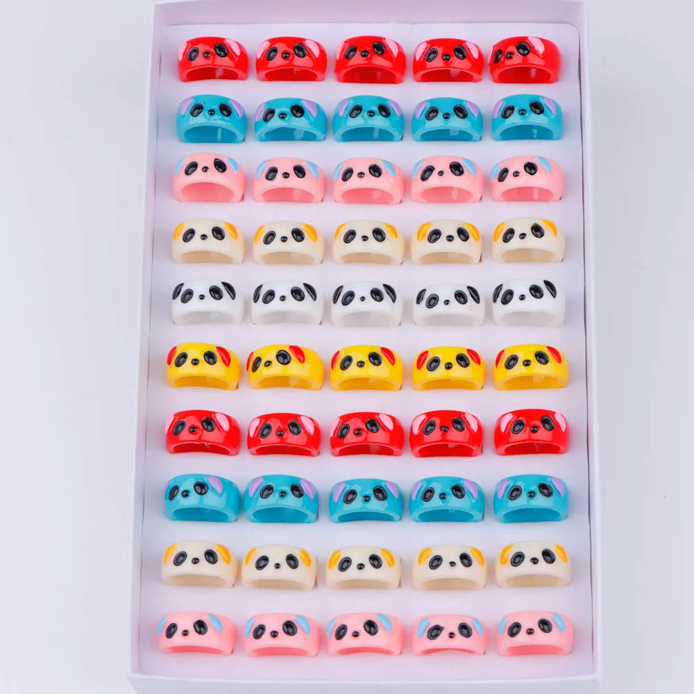 10/20/30/50Pcs/Lot Fashion Lovely Colorful Bear Frogs Resin Rings Girl Cute Funny Animal Finger Jewelry Party Gifts Mixed Style