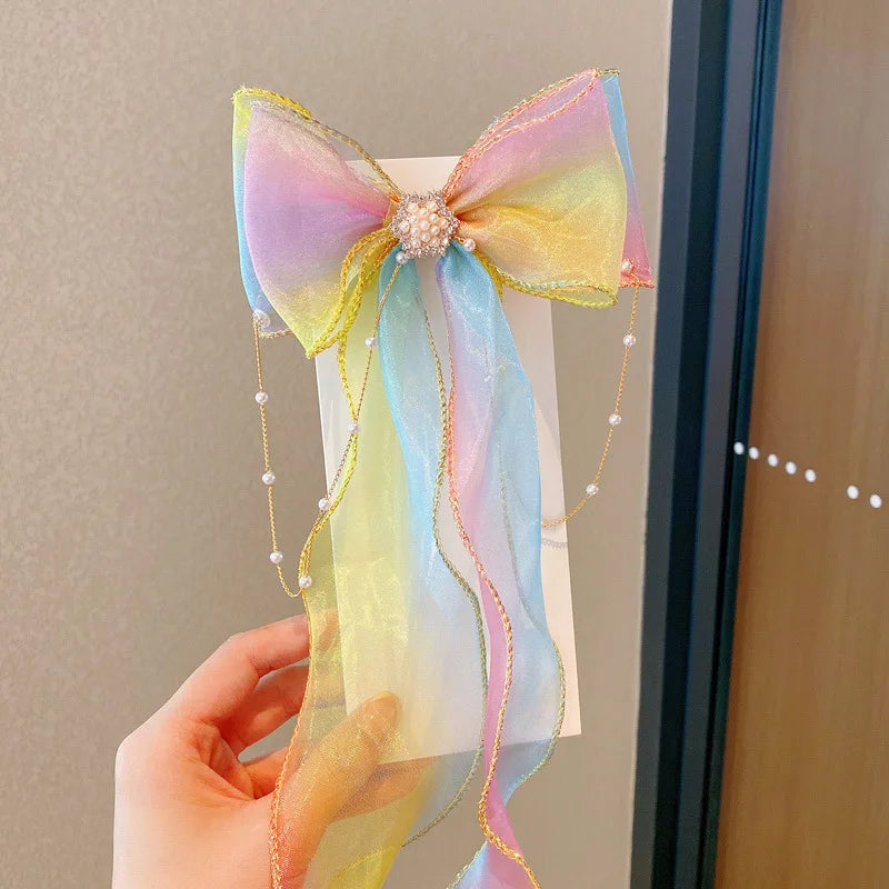 High quality Ladies Hair Clip with Pearl Bow Tassel Ribbon Sweet Kawaii Barrettes Headwear Fashion Hair Accessories for Girls Children Cute Stylish Hairband Perfect for Daily Wear Party and School butterfly hair accessories