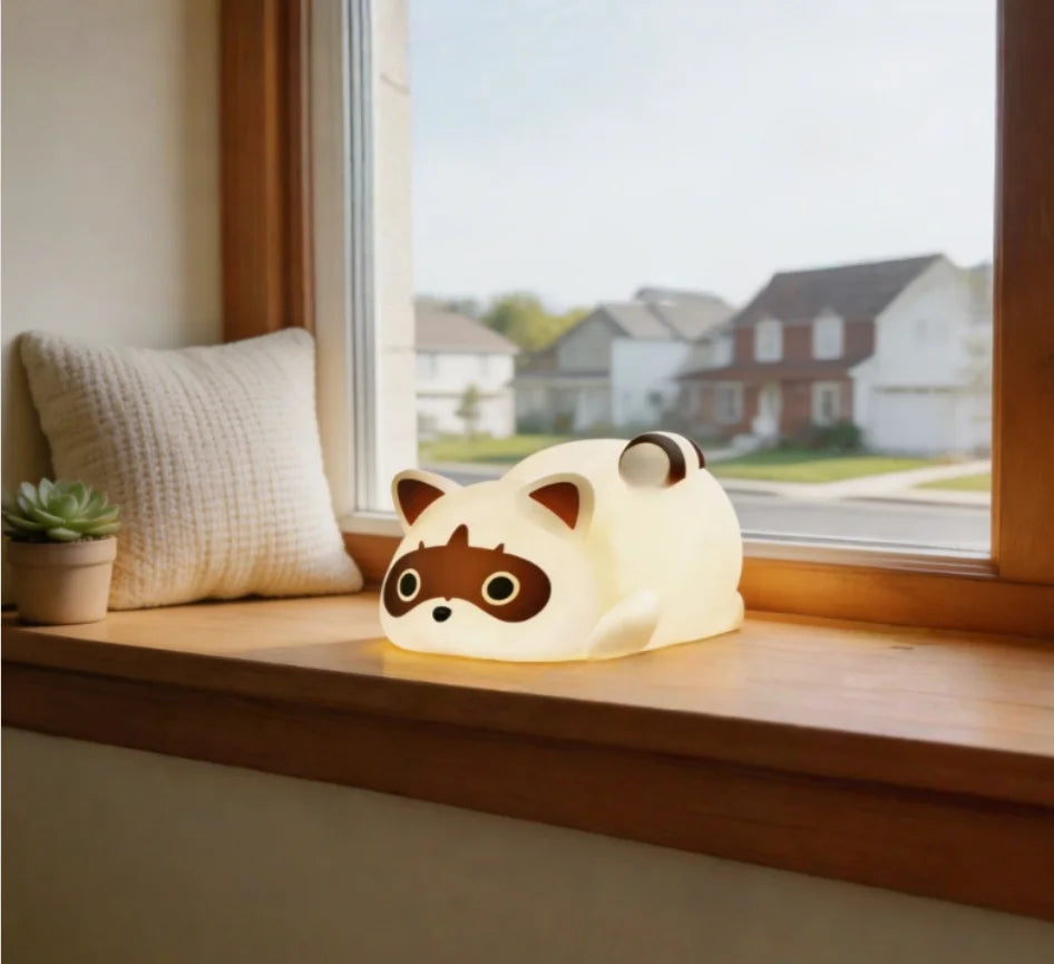 Portable Rechargeable Night Light 1200mAh, Silicone Raccoon Touch Control Lamp with 3 Dimmable Modes,Bedside Lamp Cute Gift