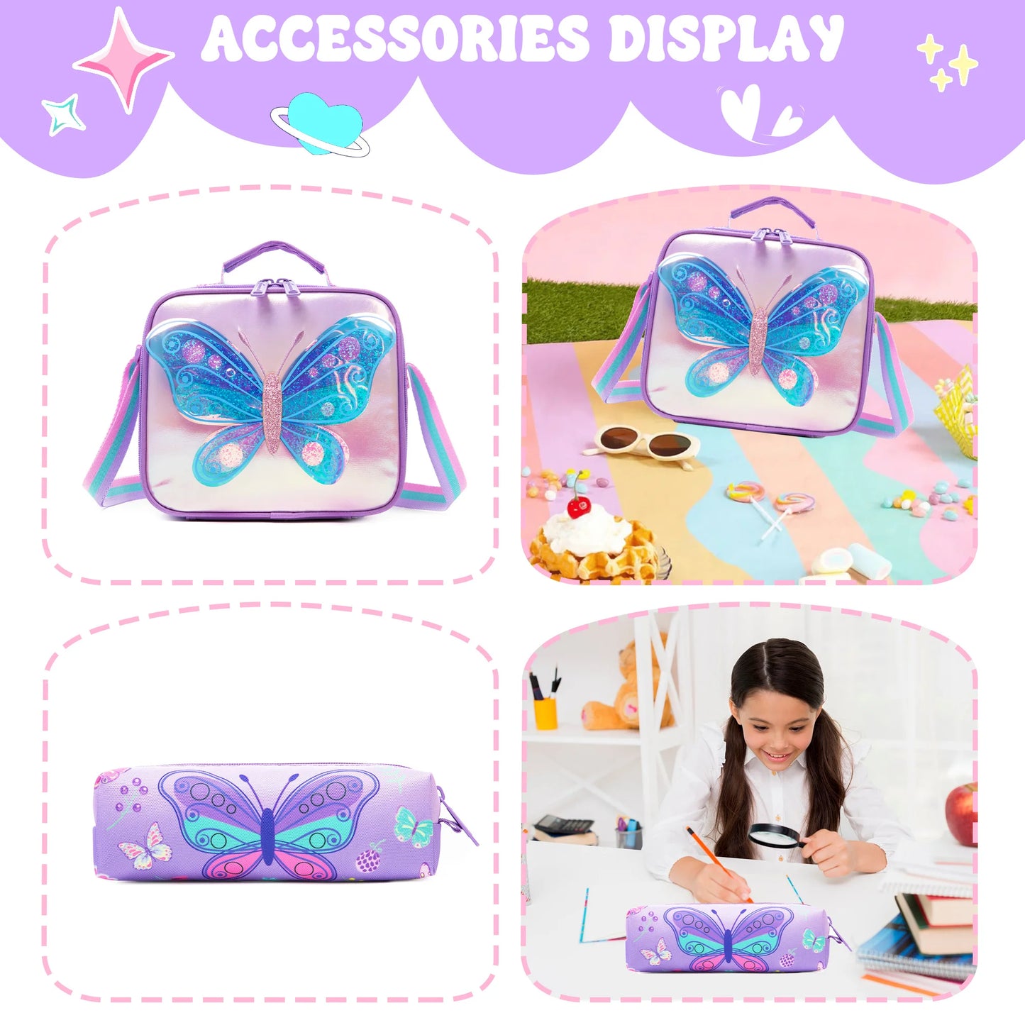 Backpacks for Girls Backpacks for Elementary Preschool Students Kids School Backpack with Lunch Bag Gift Package