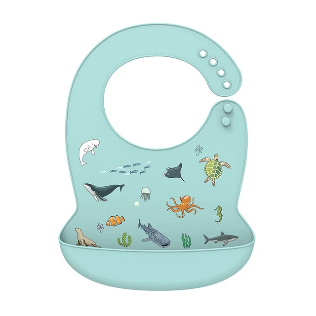 Silicone Baby Bib Waterproof Drool Catcher Cartoon Newborn Feeding Soft Edible Bib Adjustable Baby Burp Cloth